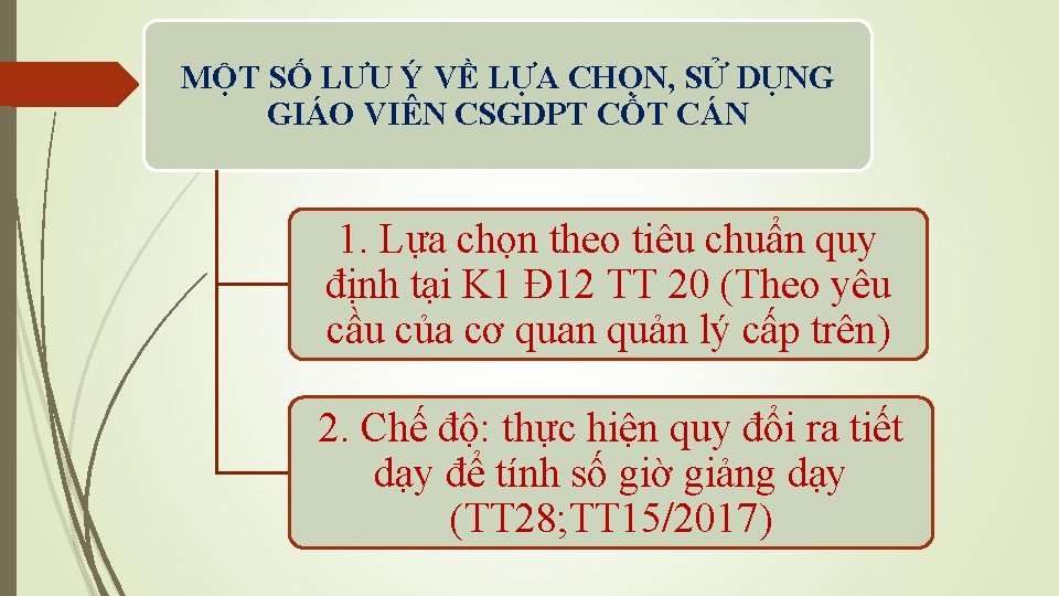 MỘT SỐ LƯU Ý VỀ LỰA CHỌN, SỬ DỤNG GIÁO VIÊN CSGDPT CỐT CÁN