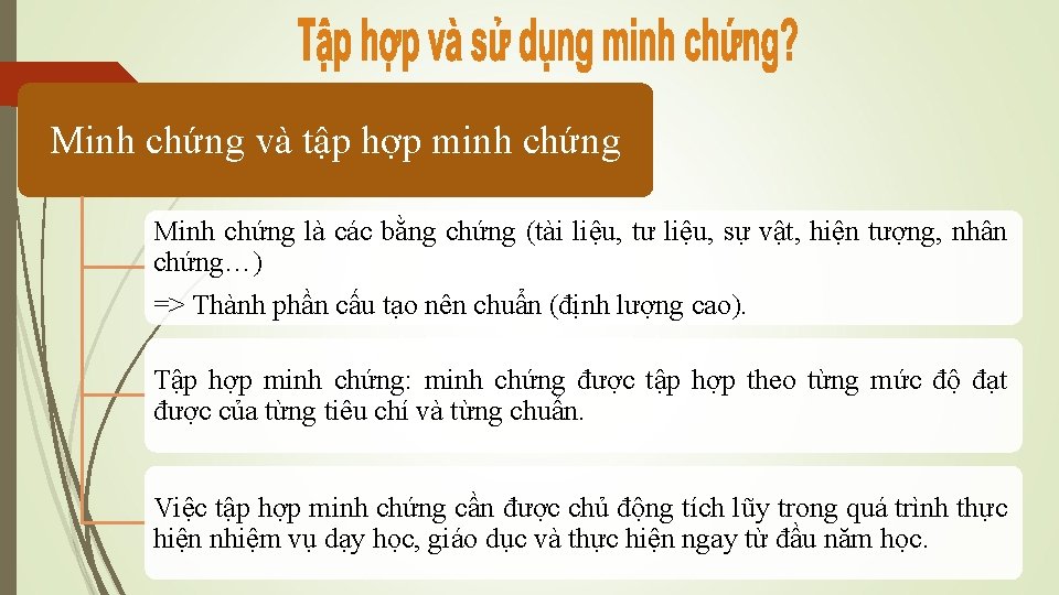 Minh chứng và tập hợp minh chứng Minh chứng là các bằng chứng (tài Minh chứng và tập hợp minh chứng Minh chứng là các bằng chứng (tài