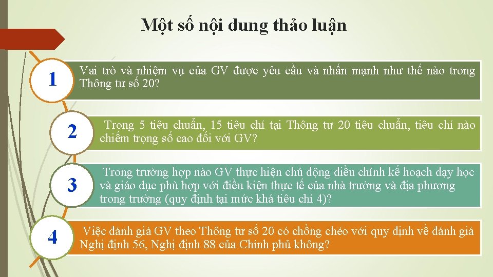 Một số nội dung thảo luận Vai trò và nhiệm vụ của GV được