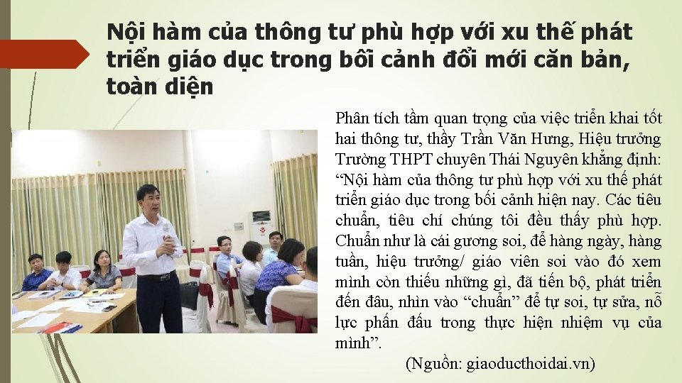 Nội hàm của thông tư phù hợp với xu thế phát triển giáo dục