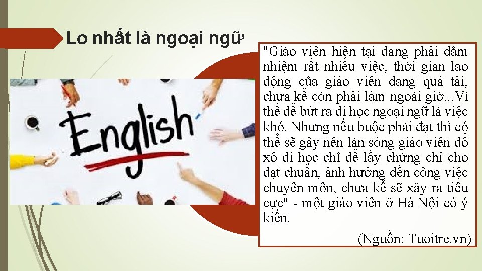 Lo nhất là ngoại ngữ "Giáo viên hiện tại đang phải đảm nhiệm rất