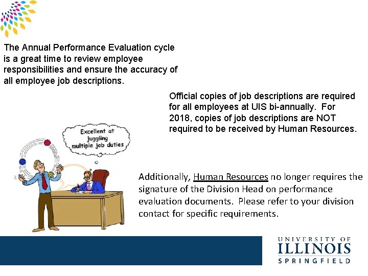 The Annual Performance Evaluation cycle is a great time to review employee responsibilities and