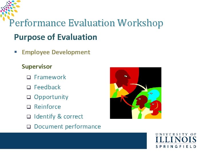 Performance Evaluation Workshop Purpose of Evaluation § Employee Development Supervisor q q q Framework