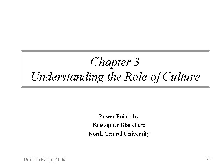 Chapter 3 Understanding the Role of Culture Power Points by Kristopher Blanchard North Central