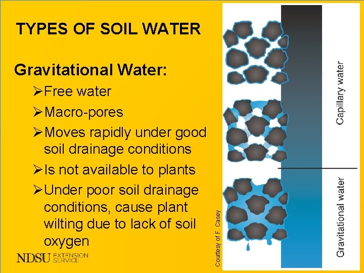 TYPES OF SOIL WATER ØFree water ØMacro-pores ØMoves rapidly under good soil drainage conditions