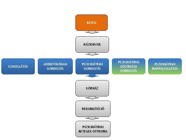 BETEG HÁZIORVOS SZAKELLÁTÁS ADDIKTOLÓGIAI GONDOZÁS PSZICHIÁTRIAI GONDOZÁS KÓRHÁZ REHABILITÁCIÓ PSZICHIÁTRIAI BETEGEK OTTHONA PSZICHIÁTRIAI KÖZÖSSÉGI