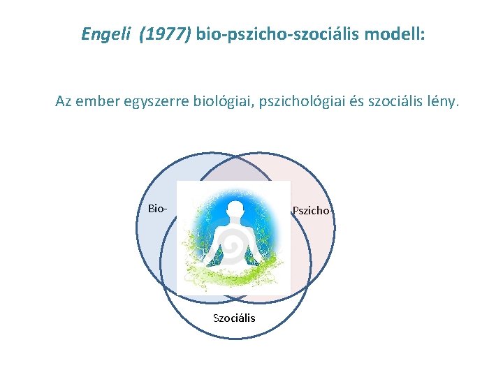 Engeli (1977) bio-pszicho-szociális modell: Az ember egyszerre biológiai, pszichológiai és szociális lény. Bio- Pszicho-