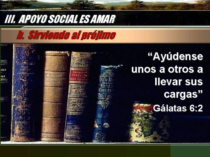 III. APOYO SOCIAL ES AMAR “Ayúdense unos a otros a llevar sus cargas” Gálatas