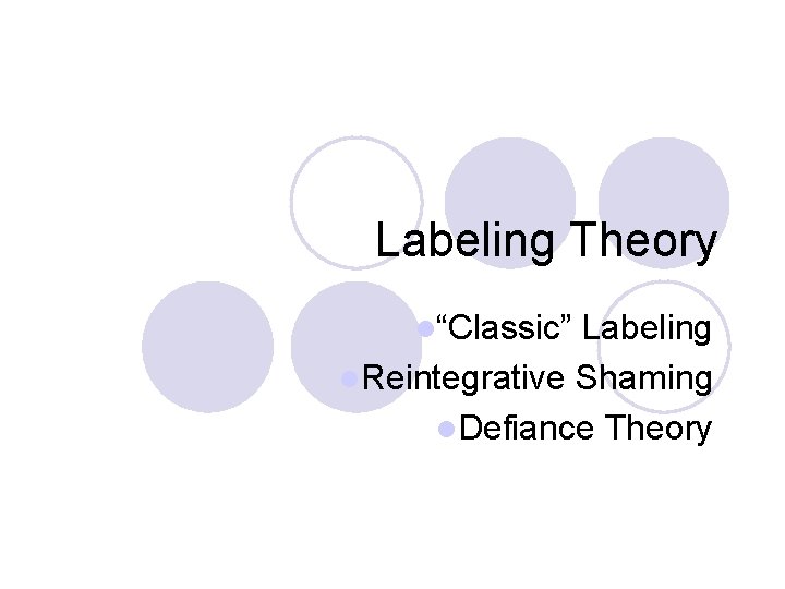 Labeling Theory l“Classic” Labeling l. Reintegrative Shaming l. Defiance Theory 