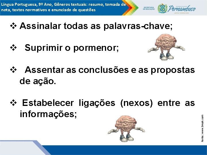 Língua Portuguesa, 9º Ano, Gêneros textuais: resumo, tomada de nota, textos normativos e enunciado