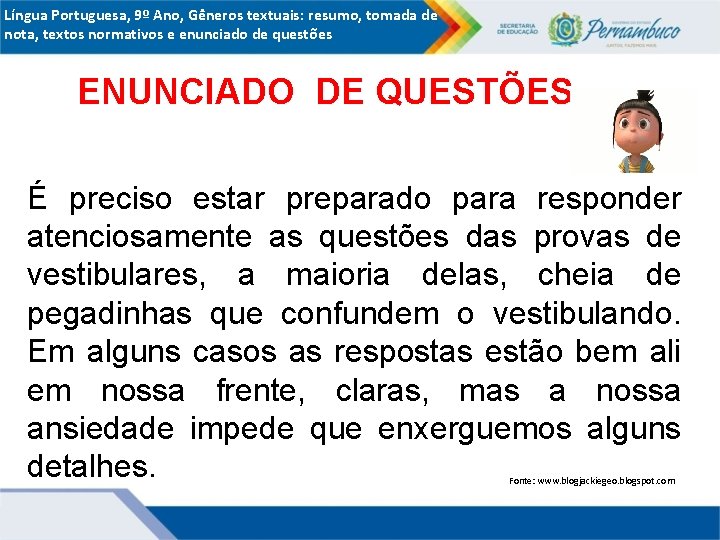 Língua Portuguesa, 9º Ano, Gêneros textuais: resumo, tomada de nota, textos normativos e enunciado