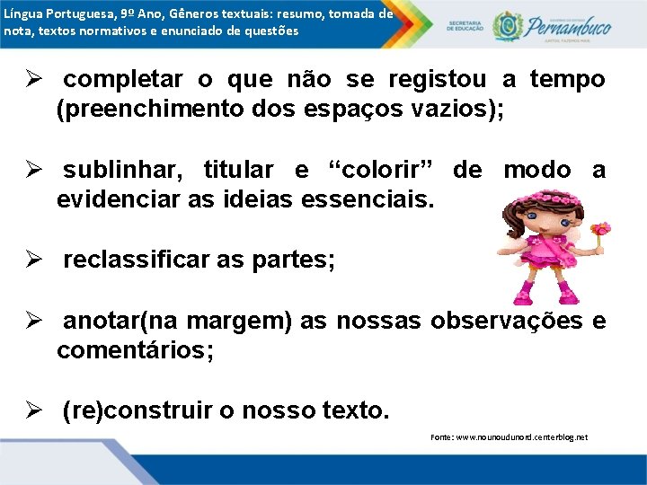 Língua Portuguesa, 9º Ano, Gêneros textuais: resumo, tomada de nota, textos normativos e enunciado