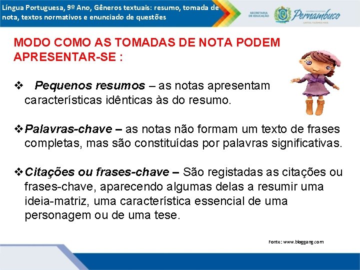 Língua Portuguesa, 9º Ano, Gêneros textuais: resumo, tomada de nota, textos normativos e enunciado