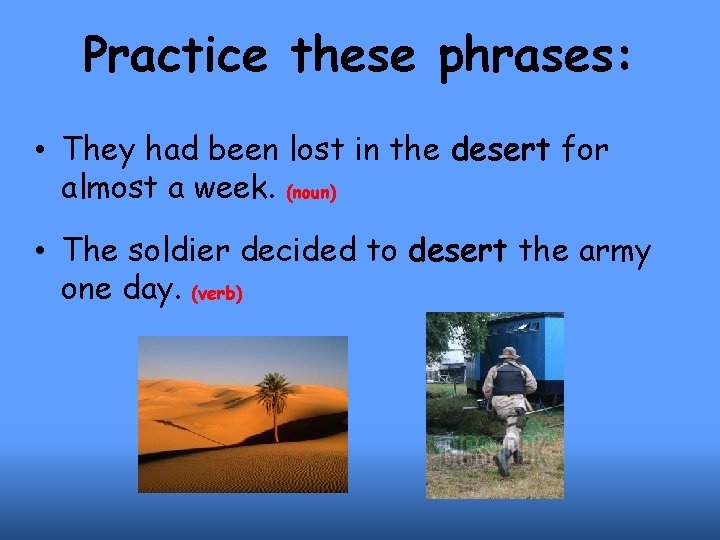 Practice these phrases: • They had been lost in the desert for almost a