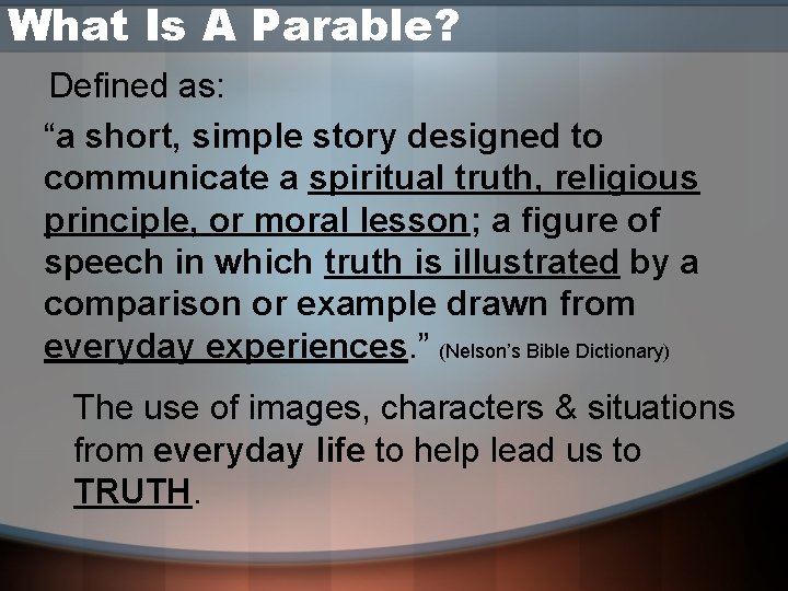 What Is A Parable? Defined as: “a short, simple story designed to communicate a What Is A Parable? Defined as: “a short, simple story designed to communicate a