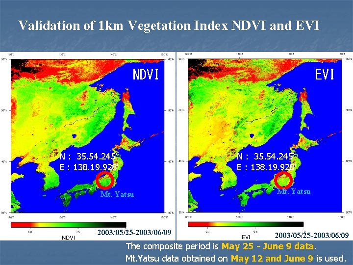 Validation of 1 km Vegetation Index NDVI and EVI NDVI N : 35. 54. Validation of 1 km Vegetation Index NDVI and EVI NDVI N : 35. 54.
