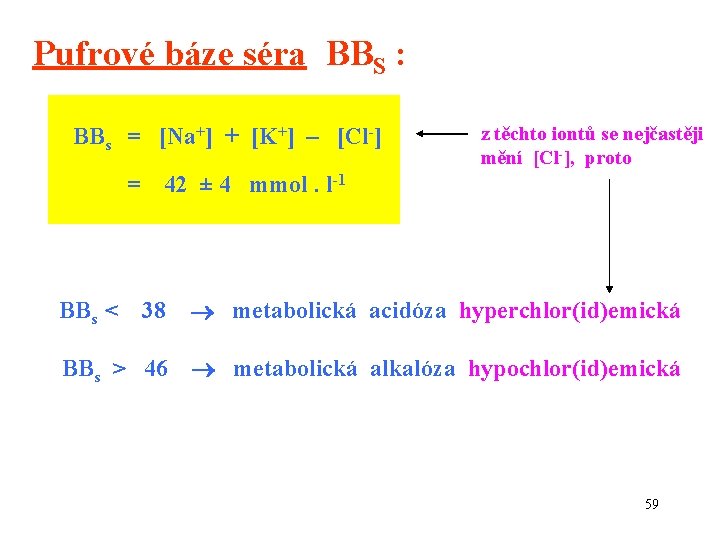 Pufrové báze séra BBS : BBs = [Na+] + [K+] – [Cl-] z těchto