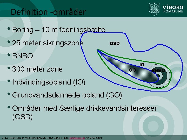 Definition -områder • Boring – 10 m fedningsbælte OSD • 25 meter sikringszone •