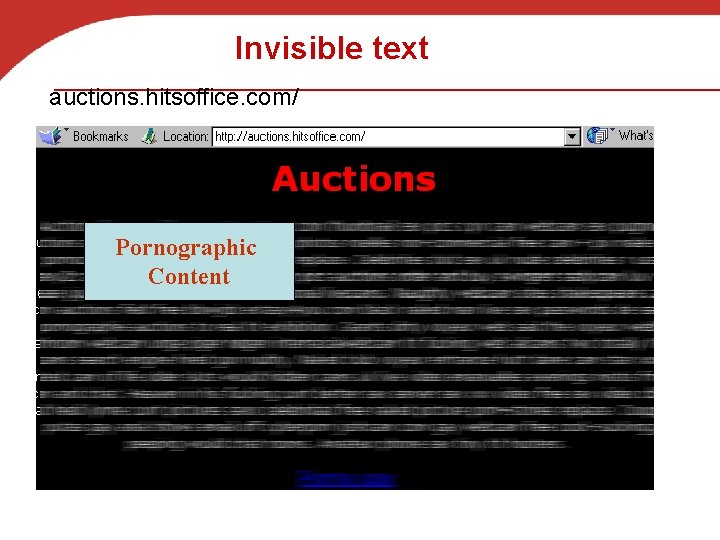 Invisible text auctions. hitsoffice. com/ Pornographic Content 