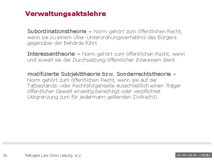 Verwaltungsaktslehre Subordinationstheorie = Norm gehört zum öffentlichen Recht, wenn sie zu einem Über-Unterordnungsverhältnis des