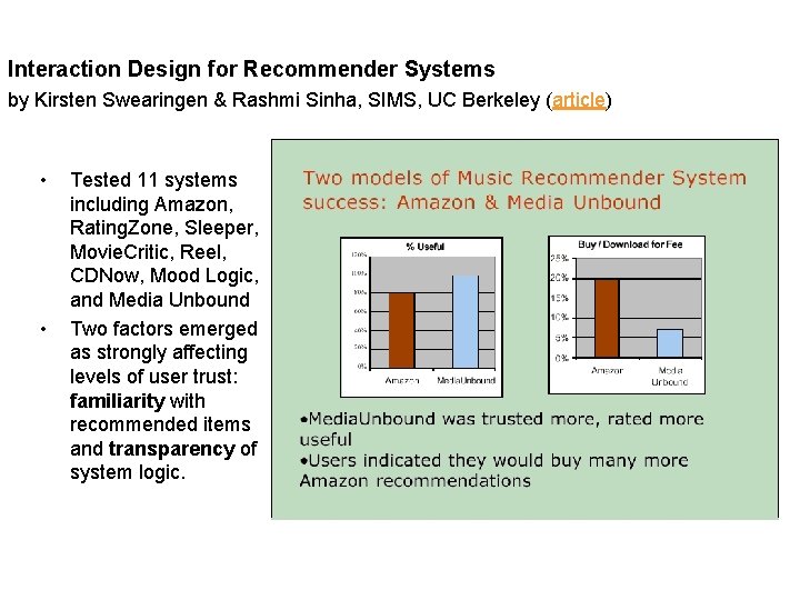 morville@semanticstudios. com Interaction Design for Recommender Systems by Kirsten Swearingen & Rashmi Sinha, SIMS,