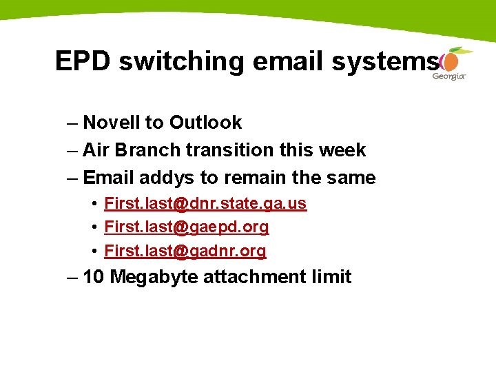 EPD switching email systems – Novell to Outlook – Air Branch transition this week
