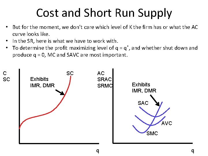 Cost and Short Run Supply • But for the moment, we don’t care which