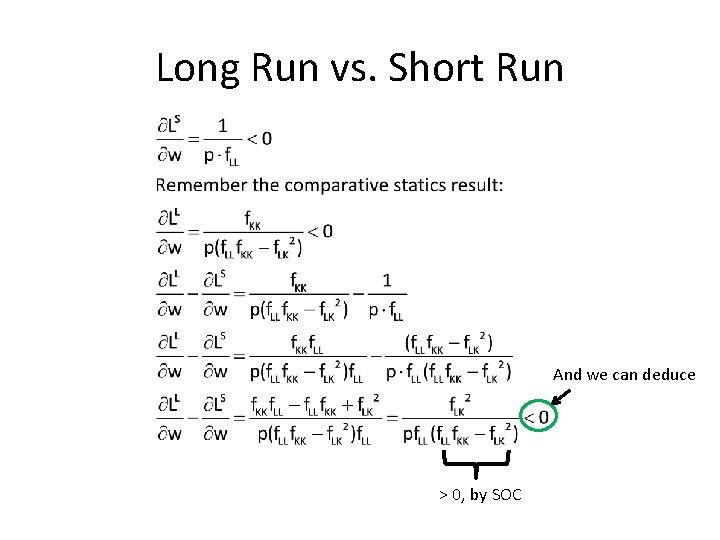 Long Run vs. Short Run And we can deduce > 0, by SOC 