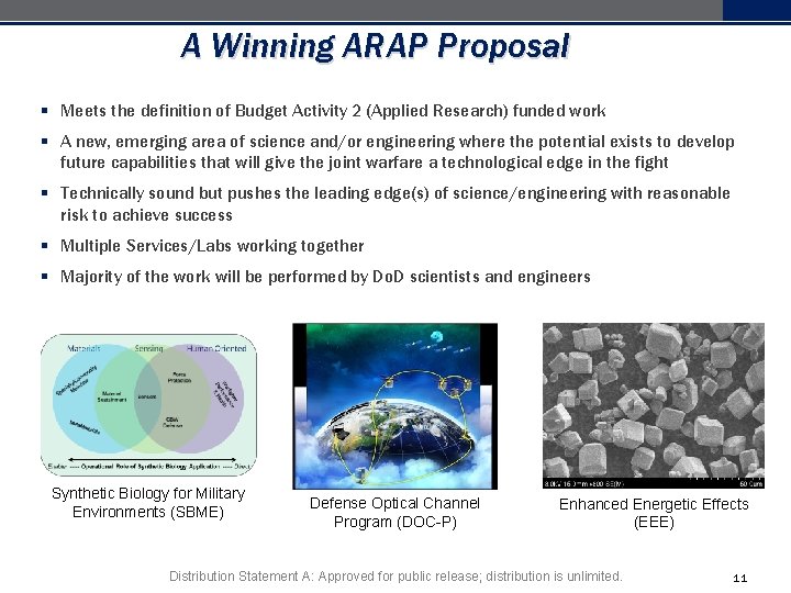 A Winning ARAP Proposal § Meets the definition of Budget Activity 2 (Applied Research) A Winning ARAP Proposal § Meets the definition of Budget Activity 2 (Applied Research)