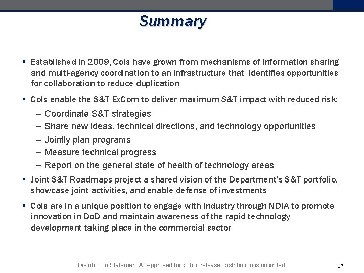 Summary § Established in 2009, Co. Is have grown from mechanisms of information sharing Summary § Established in 2009, Co. Is have grown from mechanisms of information sharing