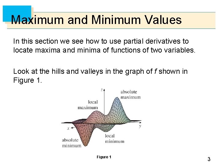 Maximum and Minimum Values In this section we see how to use partial derivatives