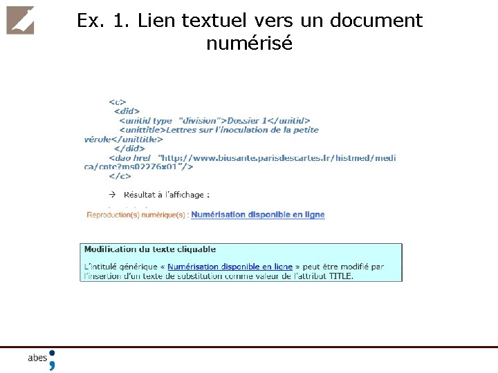 Ex. 1. Lien textuel vers un document numérisé 