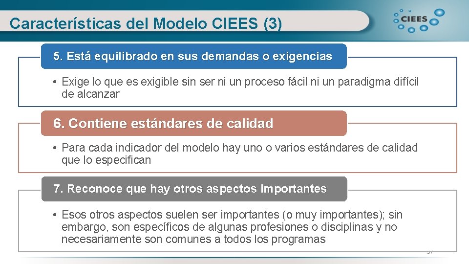 Características del Modelo CIEES (3) 5. Está equilibrado en sus demandas o exigencias •