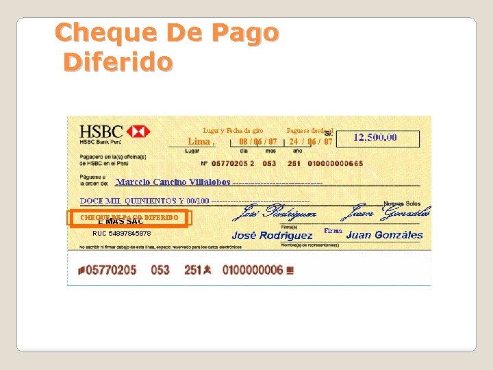 Cheque De Pago Diferido Lugar y Fecha de giro Lima , CHEQUE DE PAGO