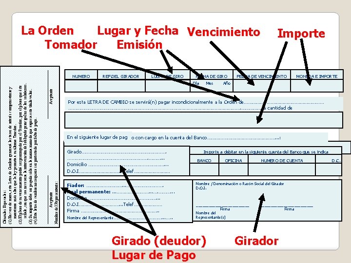 _____________ Aceptante NUMERO REF. DEL GIRADOR LUGAR DE GIRO FECHA DE GIRO Día Mes