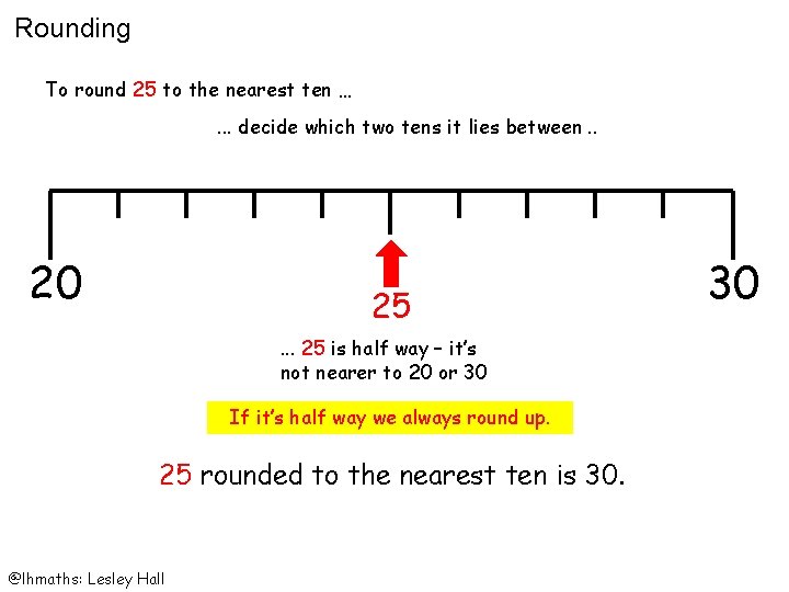 Rounding To round 25 to the nearest ten …. . . decide which two