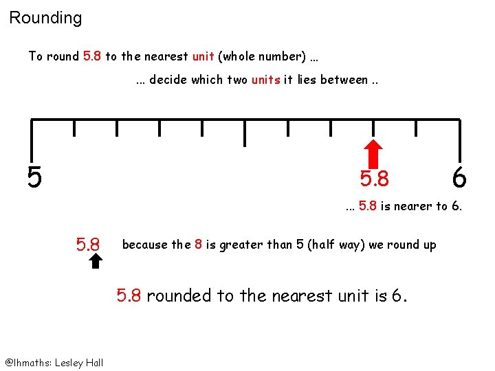 Rounding To round 5. 8 to the nearest unit (whole number) …. . .