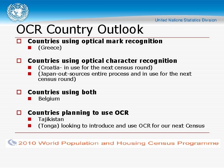 OCR Country Outlook o Countries using optical mark recognition n o Countries using optical
