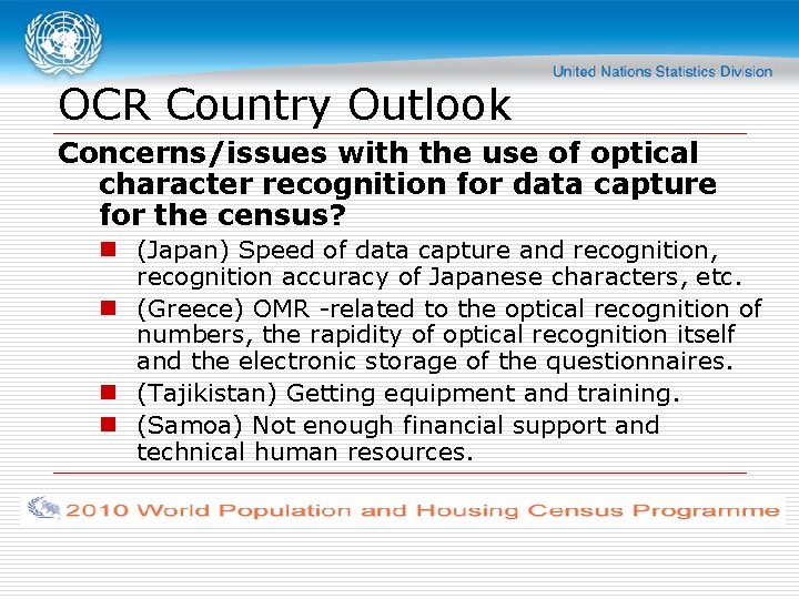 OCR Country Outlook Concerns/issues with the use of optical character recognition for data capture