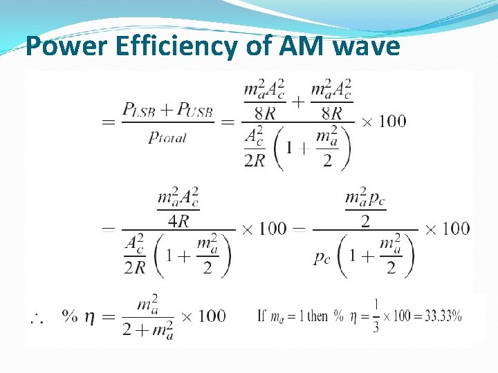Power Efficiency of AM wave contd… 
