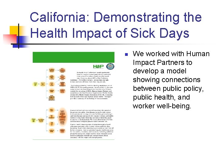 California: Demonstrating the Health Impact of Sick Days n We worked with Human Impact