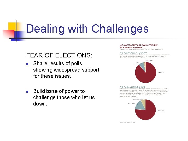 Dealing with Challenges FEAR OF ELECTIONS: n n Share results of polls showing widespread