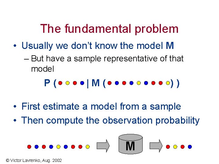 The fundamental problem • Usually we don’t know the model M – But have