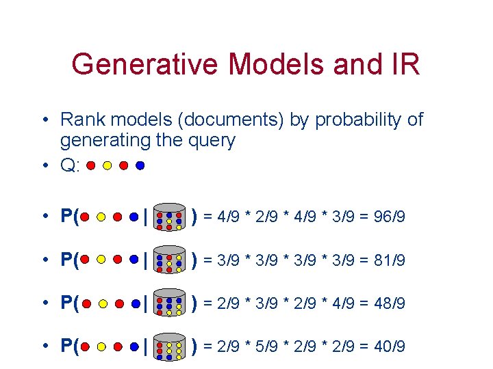 Generative Models and IR • Rank models (documents) by probability of generating the query