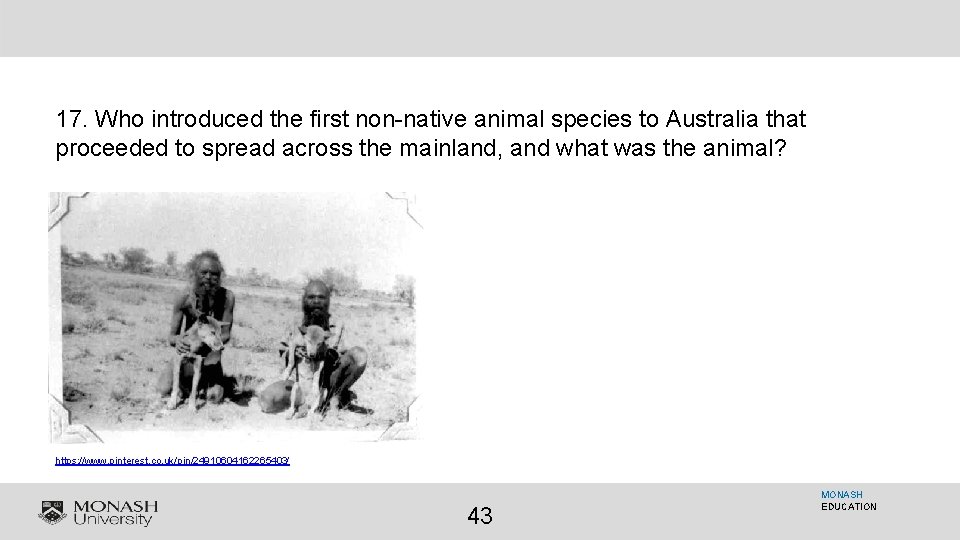 17. Who introduced the first non-native animal species to Australia that proceeded to spread