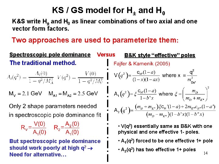 KS / GS model for H and H 0 K&S write H and H