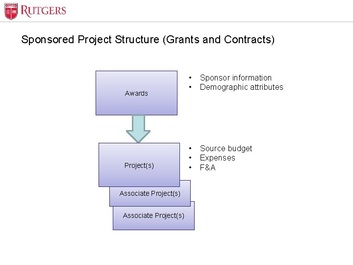 Sponsored Project Structure (Grants and Contracts) Awards Project(s) Associate Project(s) • Sponsor information •