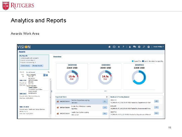 Analytics and Reports Awards Work Area 19 