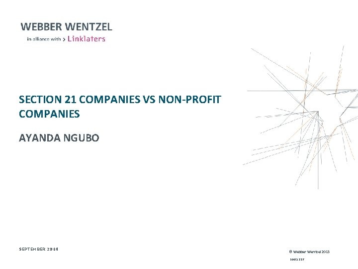 SECTION 21 COMPANIES VS NON-PROFIT COMPANIES AYANDA NGUBO SEPTEMBER 2014 © Webber Wentzel 2013