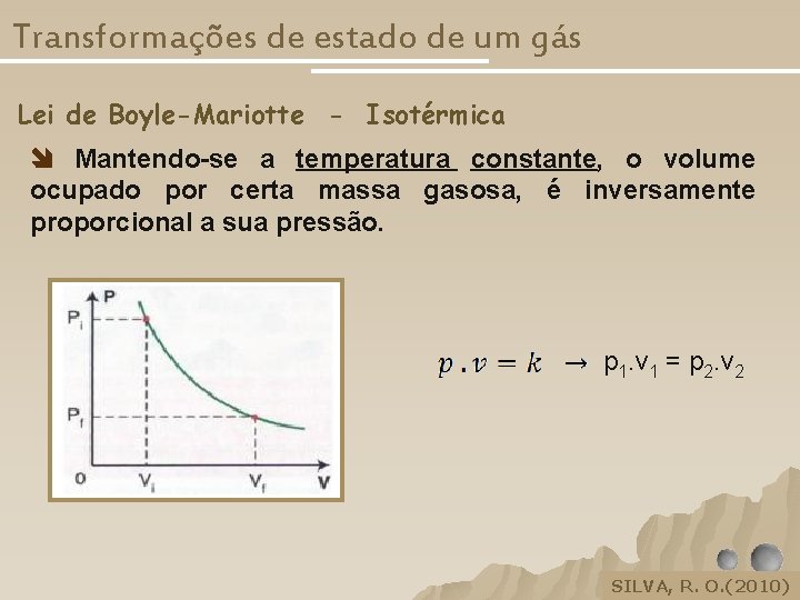 Transformações de estado de um gás Lei de Boyle-Mariotte - Isotérmica Mantendo-se a temperatura